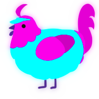 A aqua and plum chicken with a head pattern
