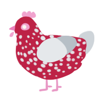 A crimson and mist chicken with a speckle pattern