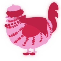 A pink and crimson chicken with a bar pattern