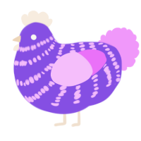 A blurple and lavender chicken with a bar pattern