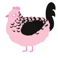 A rose and black chicken with a half-lace pattern