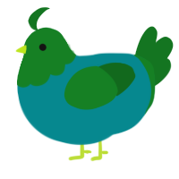 A teal and leaf chicken with a head pattern