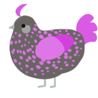 A grey and orchid chicken with a speckle pattern