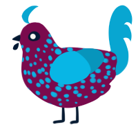 A wine and cerulean chicken with a speckle pattern