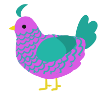 A orchid and turquoise chicken with a lace pattern