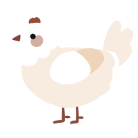 A cream chicken with a head pattern