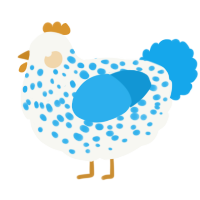 A white and sky chicken with a speckle pattern