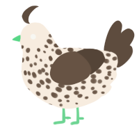 A cream and bark chicken with a speckle pattern