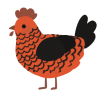 A vermilion and sable chicken with a lace pattern