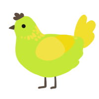 A lime and yellow chicken with a neck-speckle pattern