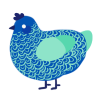 A ultramarine and mint chicken with a double-lace pattern