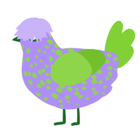 Xenoglorb, a lilac and grass chicken with a speckle pattern