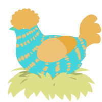 A aqua and honey chicken with a bar pattern