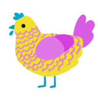 A yellow and orchid chicken with a lace pattern