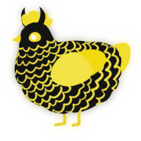 A black and yellow chicken with a lace pattern