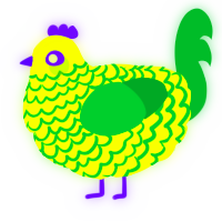 A lime and viridian chicken with a lace pattern