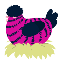 A fuchsia and tumblr chicken with a bar pattern