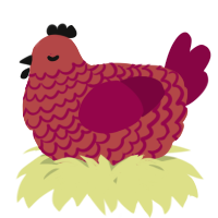 A red and maroon chicken with a lace pattern