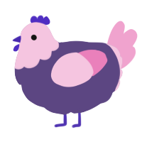 A overcast and pink chicken with a head pattern