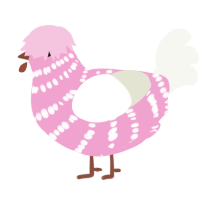 A pink and white chicken with a bar pattern