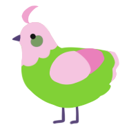 Strawberry, a grass and pink chicken with a head pattern