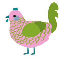 A pink and chartreuse chicken with a lace pattern