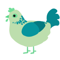 A gluppy and teal chicken with a neck-speckle pattern
