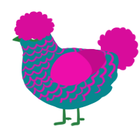 A teal and fuchsia chicken with a lace pattern