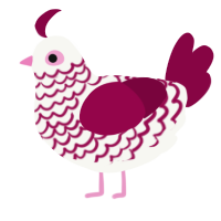 A white and maroon chicken with a lace pattern