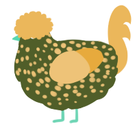 A olive and honey chicken with a speckle pattern