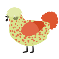 A lemon and vermilion chicken with a speckle pattern