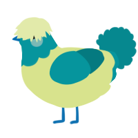 A lemon and teal chicken with a head pattern