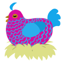 A fuchsia and sky chicken with a lace pattern