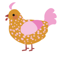 A orange and pink chicken with a speckle pattern