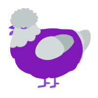 A violet and silver chicken with a head pattern