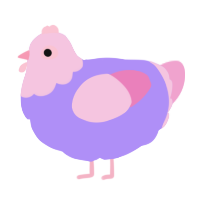A lilac and pink chicken with a head pattern