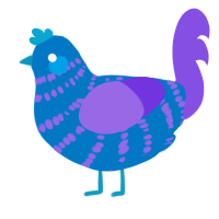 A sapphire and blurple chicken with a bar pattern