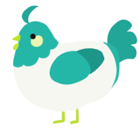 A white and turquoise chicken with a head pattern