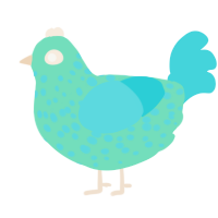 A mint and aqua chicken with a speckle pattern