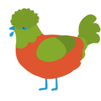 A vermilion and chartreuse chicken with a head pattern