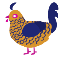 A orange and navy chicken with a lace pattern
