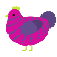 A fuchsia and overcast chicken with a bar pattern