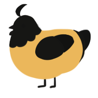 A honey and black chicken with a head pattern