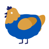 A ultramarine and orange chicken with a head pattern