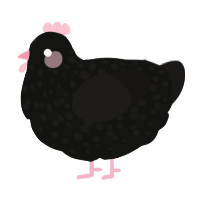 A black and sable chicken with a speckle pattern