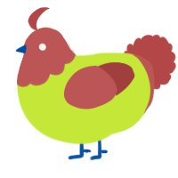 A lime and red chicken with a head pattern