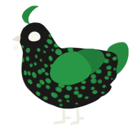A sable and viridian chicken with a speckle pattern