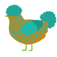 A ochre and turquoise chicken with a lace pattern