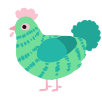 A spring and turquoise chicken with a bar pattern