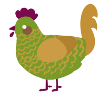 A chartreuse and gold chicken with a lace pattern